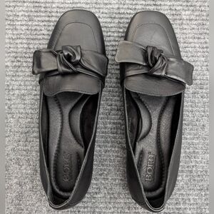 Born Black Leather Loafers Carrine Bow – Size 8.5, Minimalist, Academia, Luxury